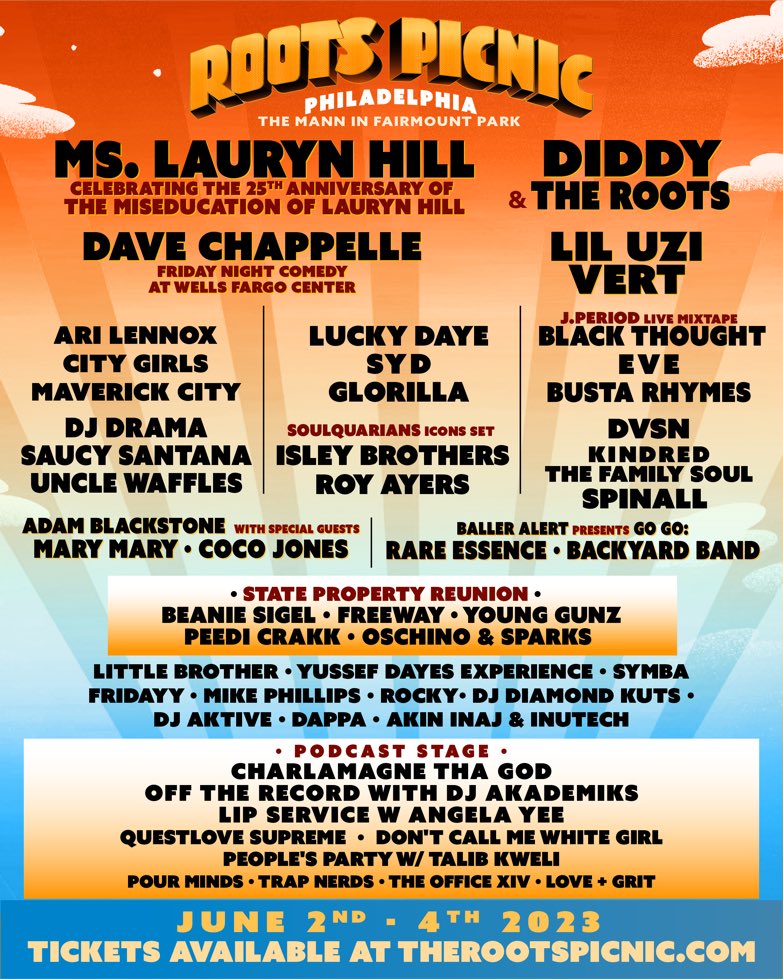 Can we talk about The Roots picnic headliners tho 🔥 #laurynhill #arilennox #luckydaye #royayers #summer #musiclovers #philly