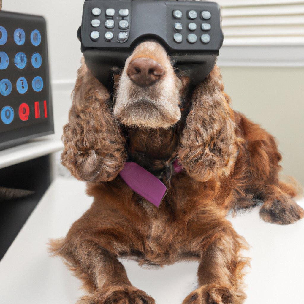 TechieDogs's tweet photo. Cocker Spaniel dog progamming at Eye Doctor with a Intel NUC. #TechieDogs https://t.co/kCFEN2cUDW