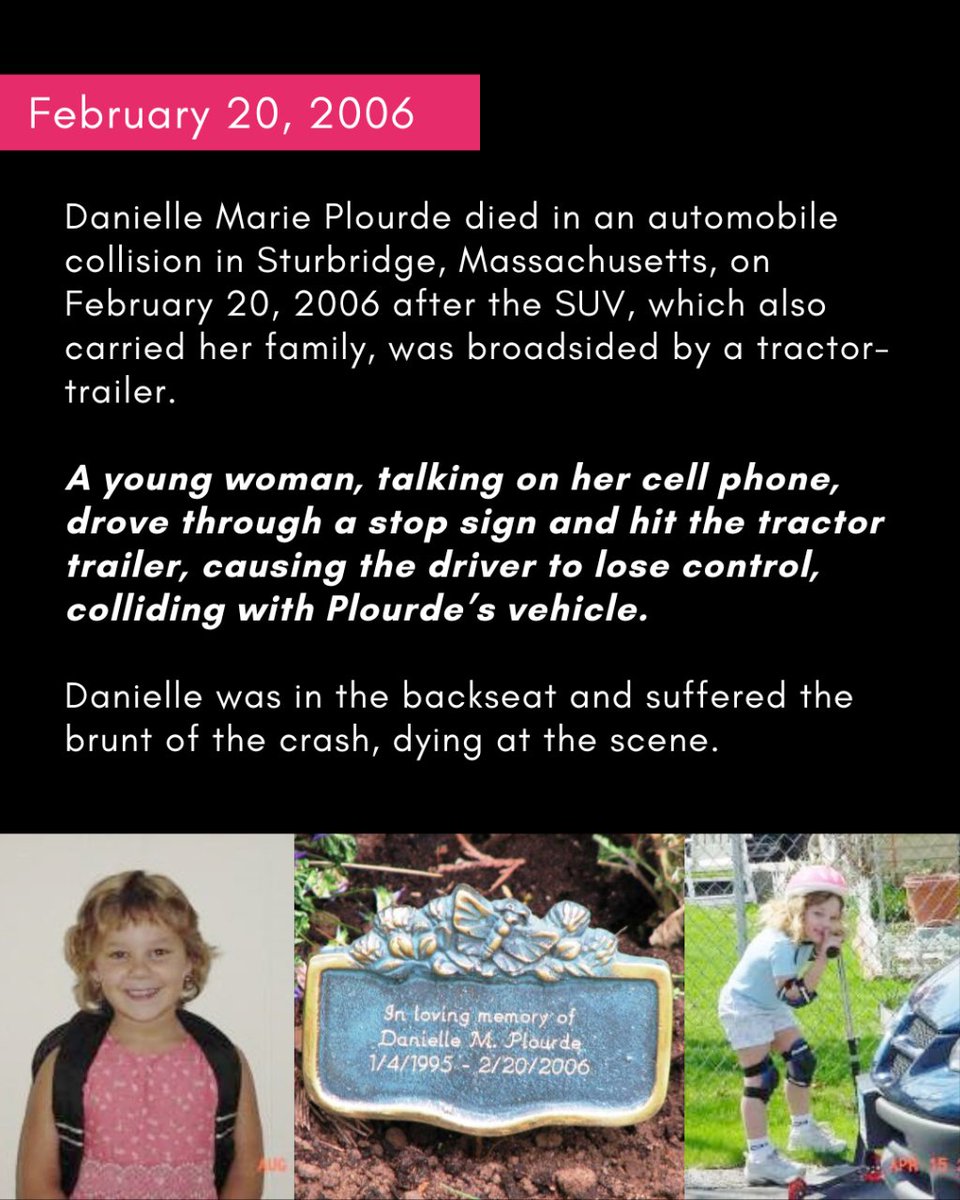 end_dd's tweet image. Danielle’s memory lives on in a memorial site dedicated to her by her parents, at In Memory of Danielle Marie Plourde. Read more about her life: i.mtr.cool/nuxavnmtff

#reallives #gonetoosoon #facesofdistracteddriving #endDD