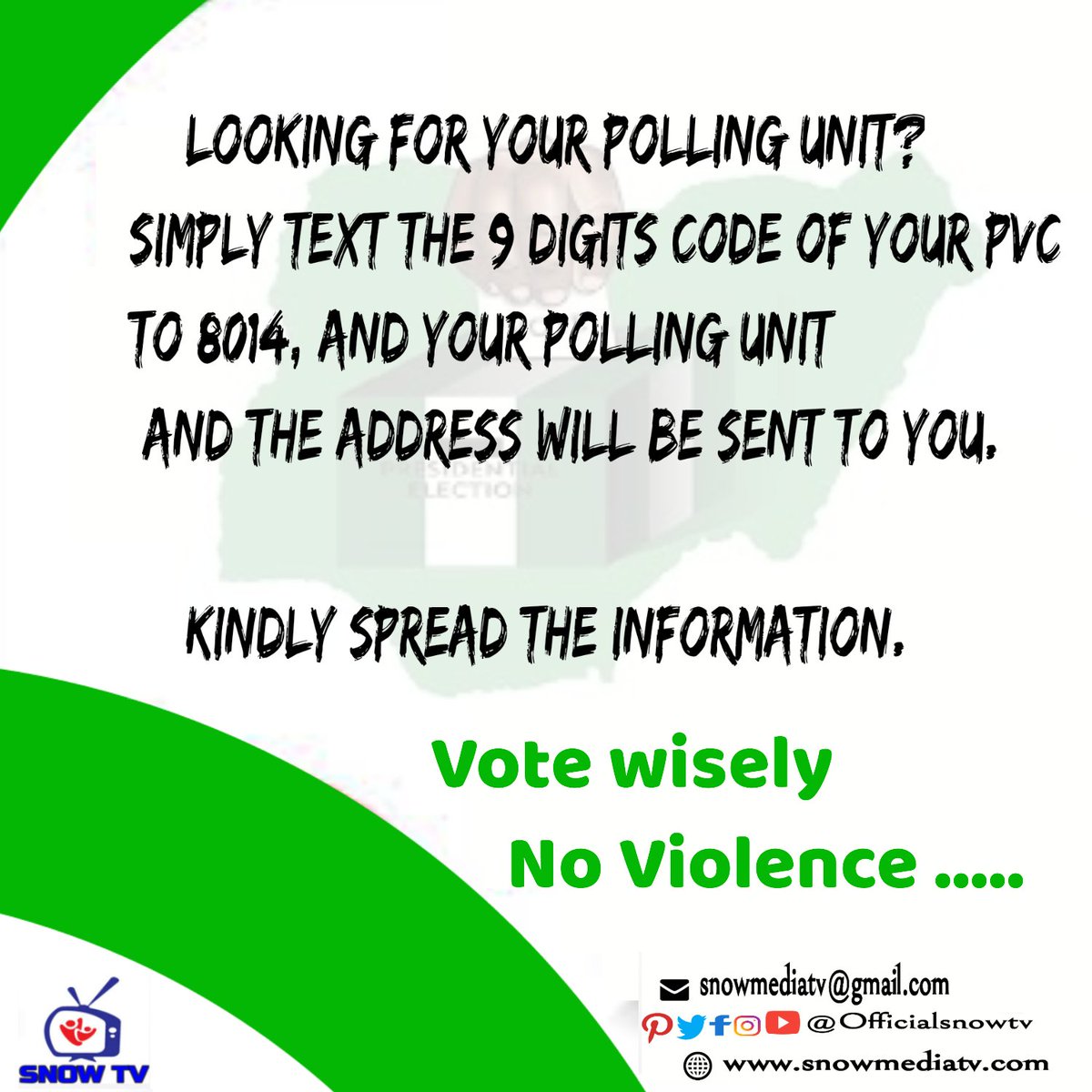 OfficialSnowtv's tweet photo. Nigeria decide 2023
Just few days to the general election
@inecnigeria @apc @OfficialPDPNig @NgLabour
#officialsnowtv #snowtv #Elections2023 #election #NigeriaDecides2023
#shagamu #ibadan https://t.co/bzYOkZdxgt
