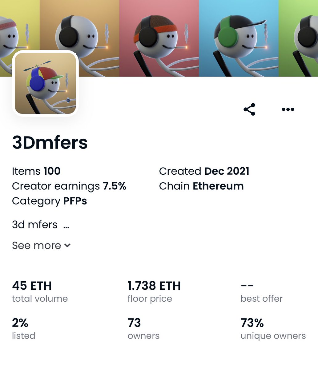 Gmfers 🎧🚬
With mfers doing strong atm it’s only natural that only 2x 3Dmfers are listed.