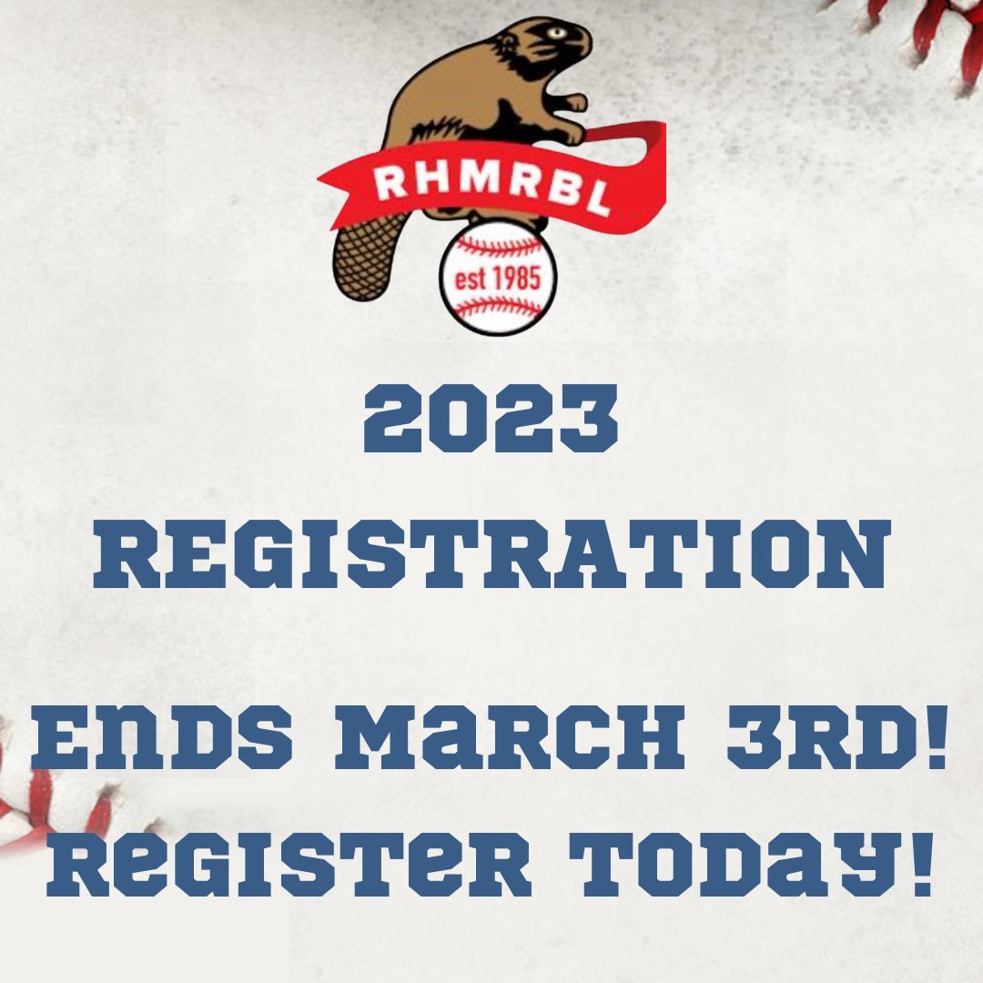RHMRBL's tweet photo. There’s less than two weeks left to sign up for the 2023 season! Make sure to secure your spot today by signing up for another exciting season of baseball!

Spots are limited! 

REGISTER HERE: https://t.co/KnYFghOKvI https://t.co/H7FvsVZbZh