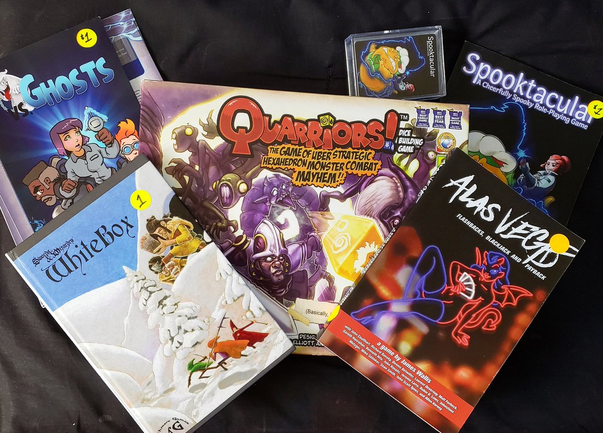 mrkapao's tweet photo. Walked away from @Strategicon's #OrcCon2023 with a bunch of stuff super cheap!
Highlights are #Quarriors! for $10 and 'Alas Vegas' (been on the fence to pick it up for the past 2 years) for $5!
#strategicon #strategicon2023 #orccon #boardgames #ttrpg https://t.co/DmAAiLOoeH