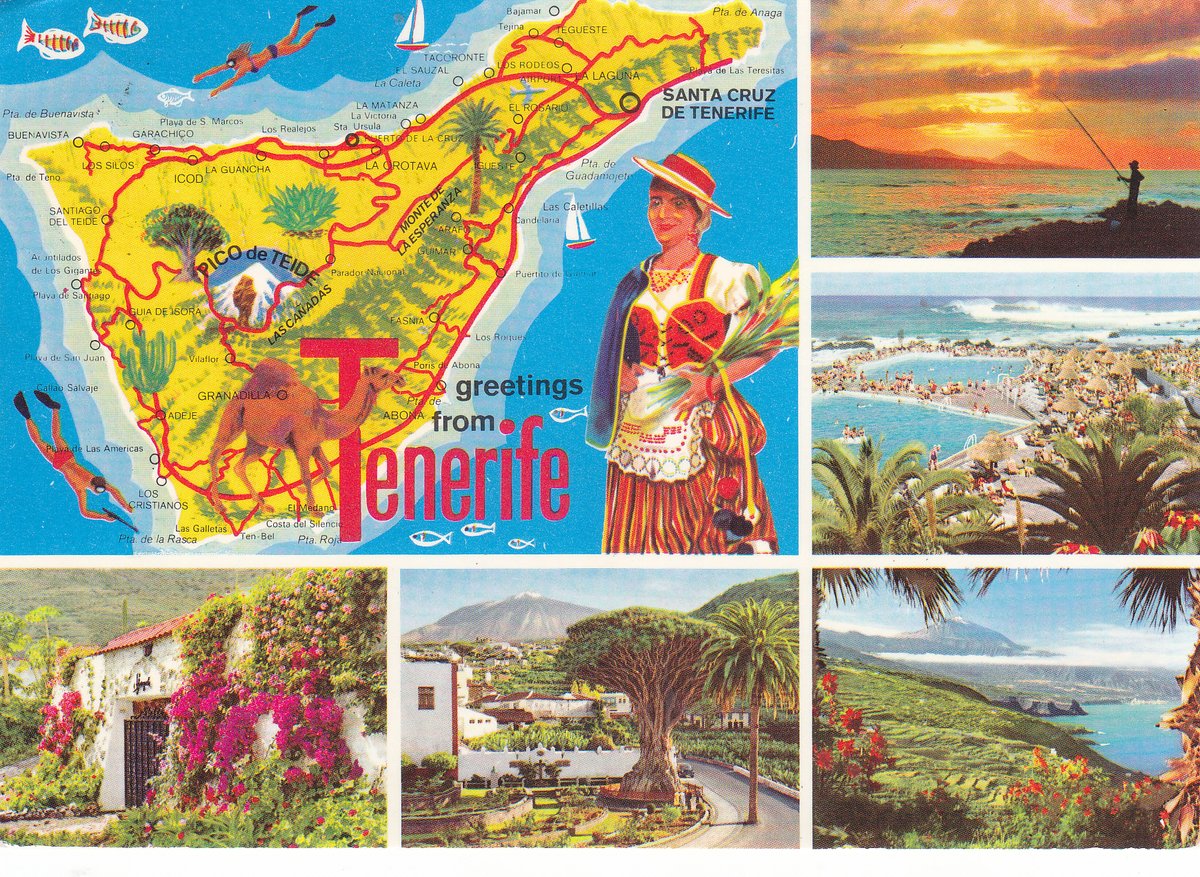 MarjeMolder's tweet photo. #philately #Spanish #Greetings John Hinde #postcard w/ 5 views + tourist map of #Tenerife #Spain largest of the Canary Islands PU #stamps 7 PTAS (1974) Mi: 2122 Yt: 1882 Sc: 1855 sent from PM #LasAmericas Nov. 17, 1976 to #Victoria #BC #Canada #deltiology #timbres #estampillo https://t.co/Y9ymCTHvPd