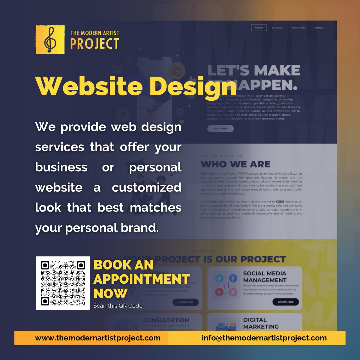 Get ready to showcase your art in a whole new way with a custom website from the Modern Artist Project. We're experts in designing websites for artists, and we can't wait to help you take your career to the next level. Contact us for ... #webdesign #artistwebsite #professionalism
