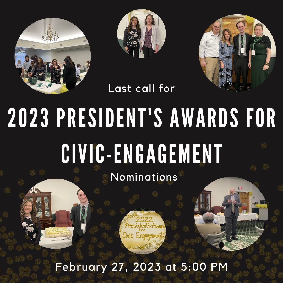sru_ocel's tweet image. The deadline is coming up quickly⏳

Submit your nominations by this Monday at 5pm for the Student Civic Leadership, Civic Engagement Ambassador, and the Community Partner Awards!

Link in bio✨

 #OCEL #PresidentsAwards #civicengagement #spring2023 #RockServe #bonnerleaders