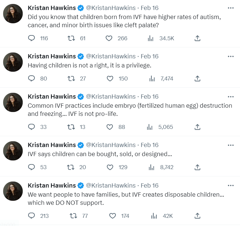 McMisoprostol's tweet photo. That was a quick pivot. If you thought IVF was safe, this is what the weirdo leader of one of the most prominent anti-abortion organizations in the country is focused on. Their white supremacist, Christofascist agenda requires government control of ALL pregnancy outcomes. https://t.co/l3N2Ce0qcg