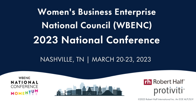heatherwarmke's tweet photo. @RobertHalf and @Protiviti proudly incorporate women-owned businesses into our supply chain. As part of our Supplier Inclusion program, we’ll be sponsoring @WBENCLive National Conference (March 20-23) in #Nashvile, to share resources. #WBENCconf https://t.co/9oEE8MWFyE https://t.co/S0LQPsktO5