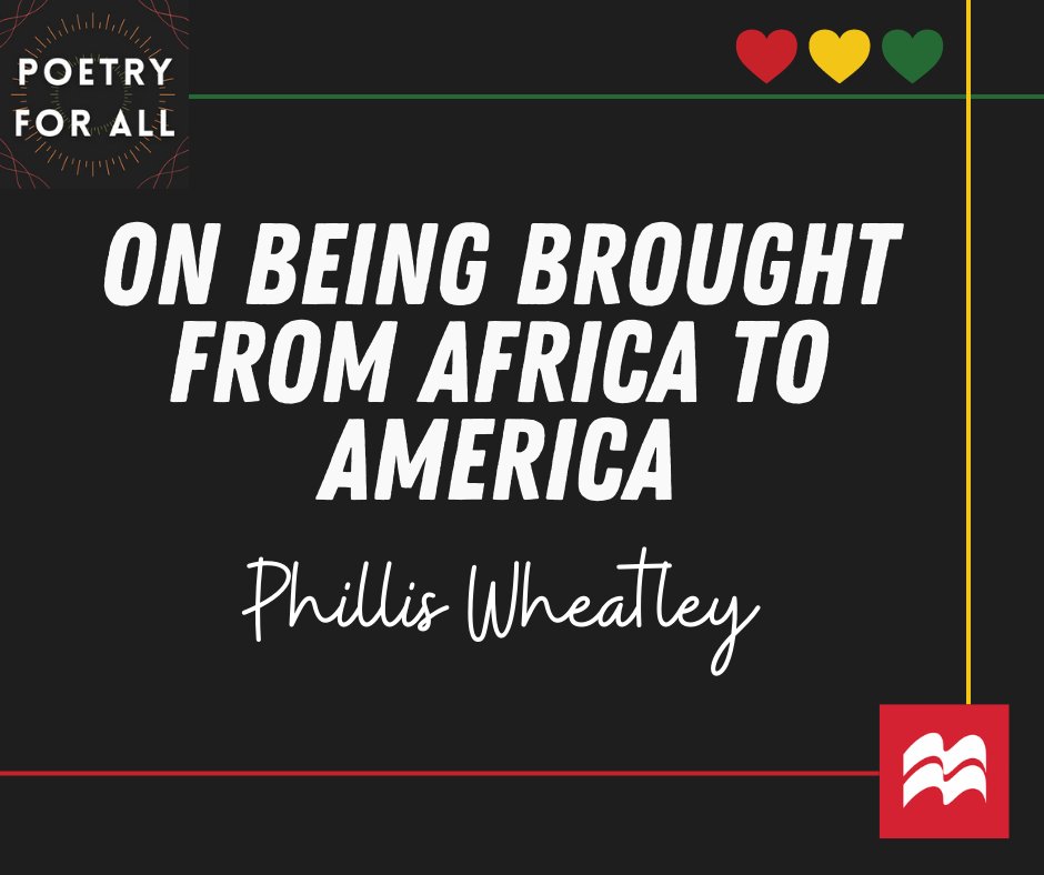 Phillis Wheatley is considered the African American author with a published poetry book. In this episode <a href="/PoetryForAllPod/">PoetryForAll</a>, @JoanneDiaz72, and @AbramVanEngen  read and discussed the poem "On Being Brought from Africa to America."

You can listen to it here: share.fireside.fm/episode/dCpubg…