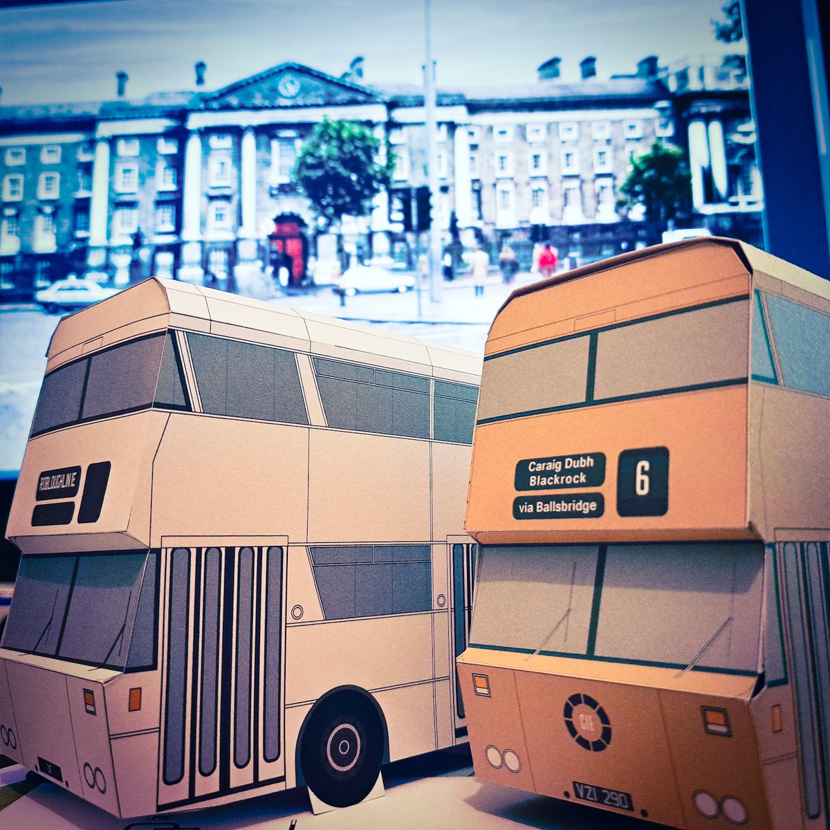 robloughlin's tweet photo. Six to the Seaside #Retro #papercraft #print #design #craft #scalemodel #Dublin #CIE #vintagebus #retrobus #hobby @myDublinbus @PhotosOfDublin @papercraft_ie @dublinbusnews #80s #70s #D @Buseireann @classicbus #publictransport #commuter #Blackrock #donnybrook #mockup #ireland https://t.co/XxxS7oOwRc