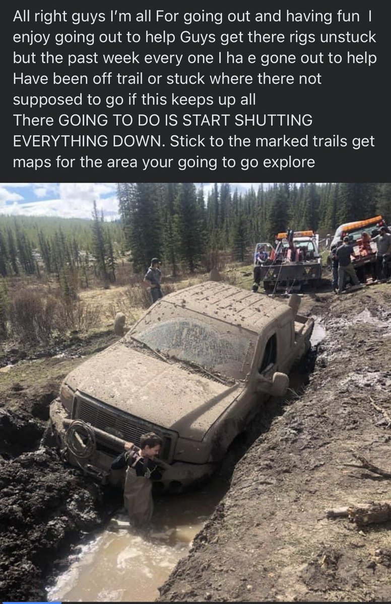 BCKOR's tweet photo. This is in Kananaskis. Peanut Butter Valley is an official OHV trail that also allows Trucks. Trucks registered on the road don’t pay any OHV fees. 

This is FREE
There is NO Conservation Fee
If you park on the other side of the road to go hiking, biking or skiing, it costs $95 https://t.co/HRdIGsZXlq