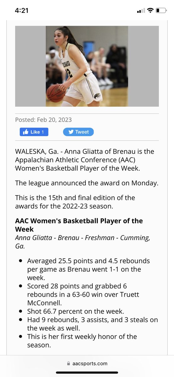 Anna has done it again! To God be the glory!! He continues to bless her efforts. ❤️❤️ Conference Player of the week.