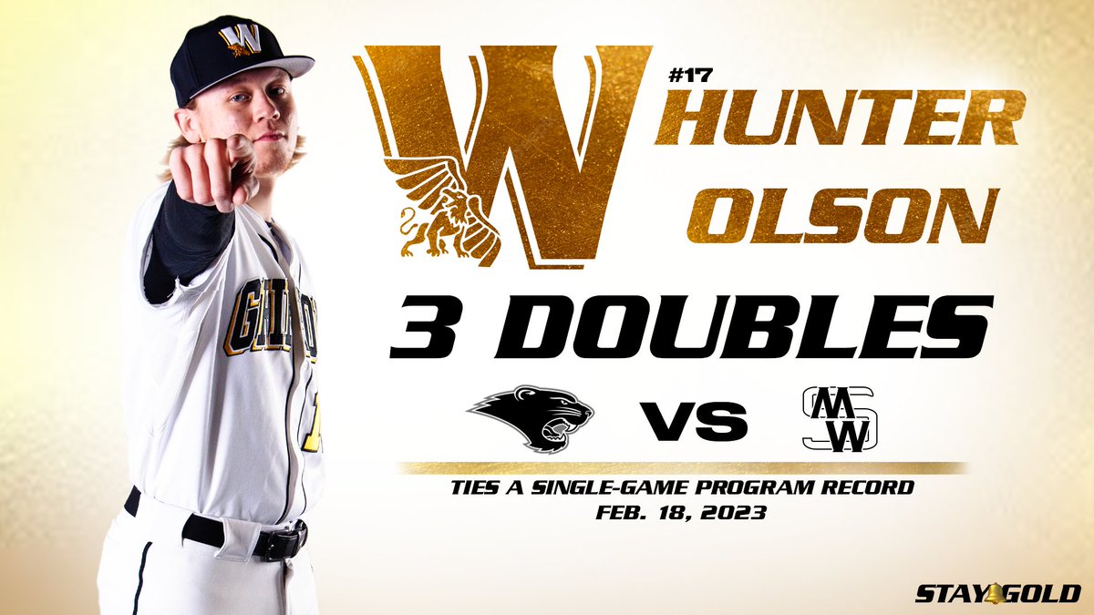 How 'bout a triple dose of doubles?

Shoutout to <a href="/Hunter_Olson6/">Hunter Olson</a> for tying <a href="/MWSUbaseball/">Missouri Western Baseball</a>'s single-game record with three doubles this past Saturday vs. McKendree!

#StayGold🔔 | #GriffUp🦅🦁