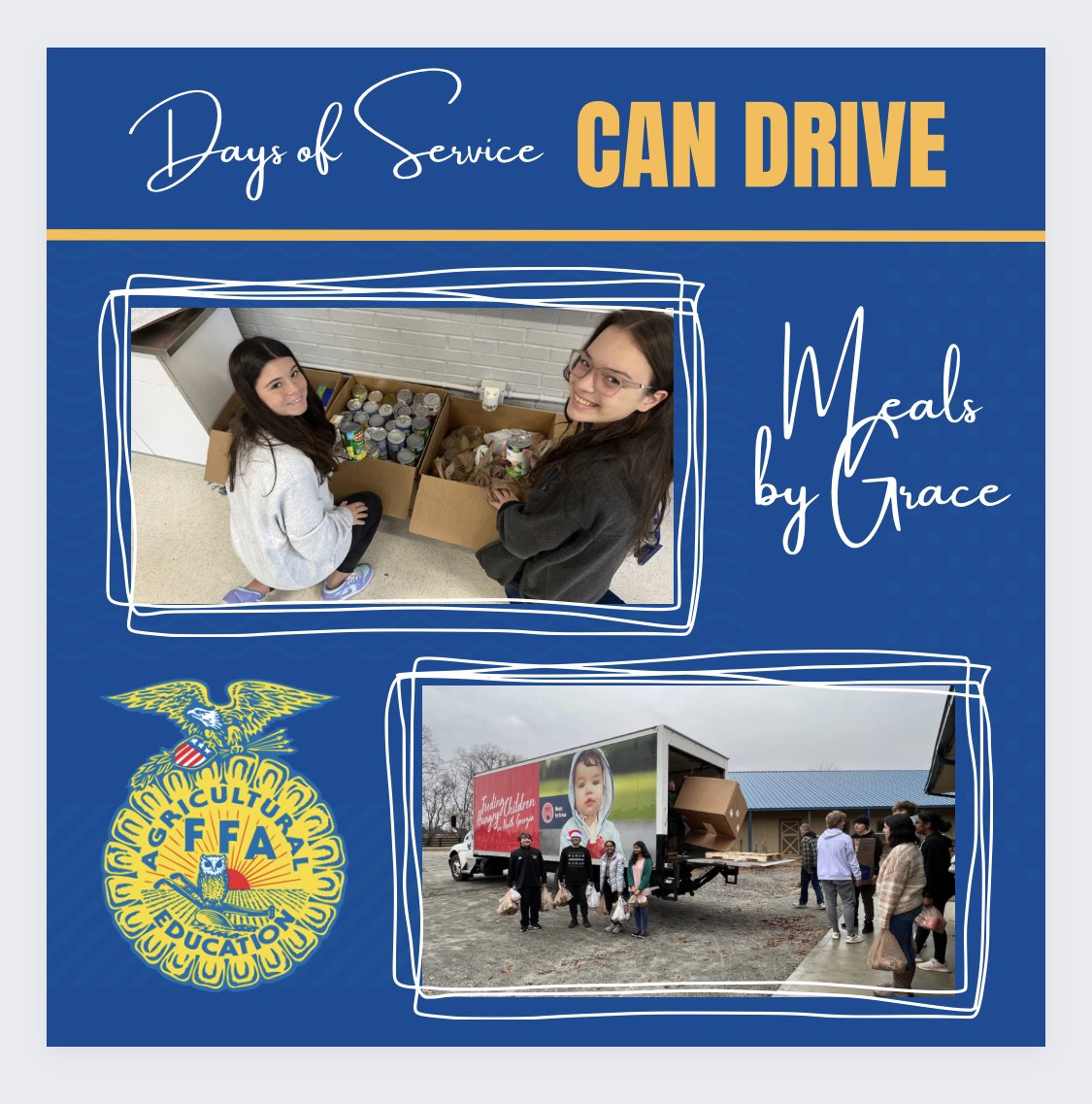 DHSVetScience's tweet photo. Denmark FFA is highlighting our Meals by Grace can Drive for National Days of Service! We were able to collect hundreds of canned goods thanks to our incredible FFA members! #NationalDaysofService #FFA #FFAWeek #FFAWeek2023 #LivingtoServe #agriculture #FFAProud #CommunityService https://t.co/HksSvaGg8O
