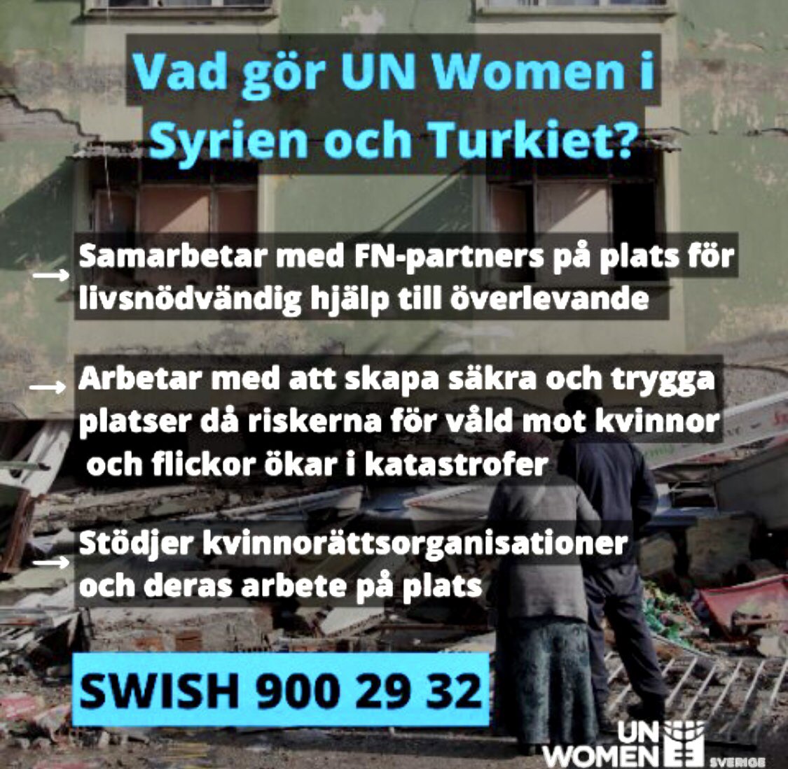 GrandinUlrika's tweet photo. Ännu ett skalv i jordbävningsdrabbade Syrien och Turkiet. Detta gör UN Women: https://t.co/3YoOnkg2Dh