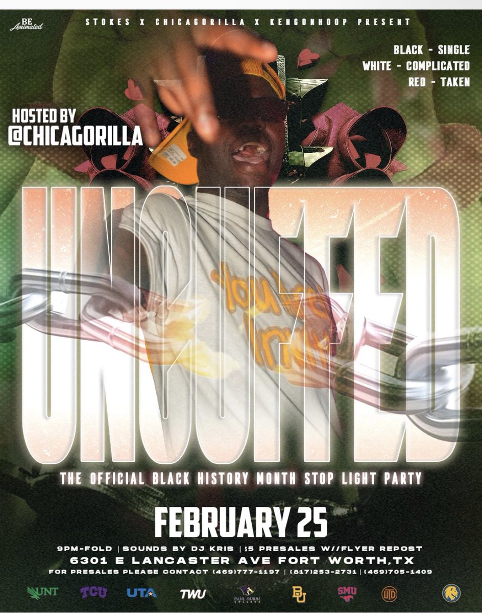 FamilyFirstCago's tweet photo. #UNCUFFED FEBRUARY 25th WE LIT AND LIVE FASHO THIS SATURDAY BLACK HISTORY STOP LIGHT PARTY 🚦 
BLACK- ⚫️SINGLE 
WHITE- ⚪️ COMPLICATED 
RED- 🔴 TAKEN 
WHAT COLOR WILL YOU REPRESENT?👀 
📍 - 6301 E LANCASTER AVE FORT WORTH , TX 
https://t.co/Ye0gtFCUrq (https://t.co/Ye0gtFCUrq) https://t.co/zk0VY0AvQA