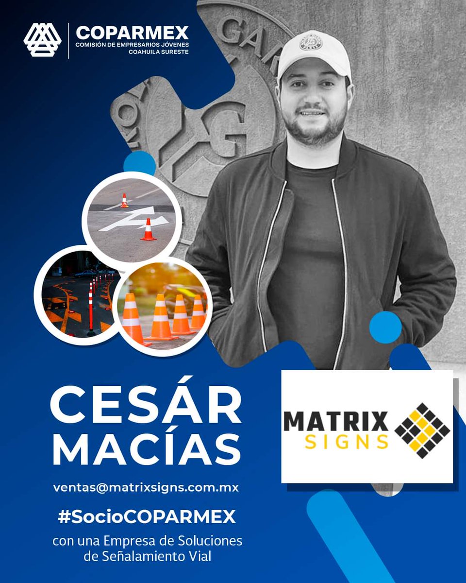 Cesar Andres Macias A  de Matrix Sings es un joven comprometido con la seguridad e integridad de las personas, mediante la especialización vial 👏🏻🚶🏻🚶🏻‍♀️🚧🚸

Tú también puedes ser un #SocioCoparmex y formar parte de esta comunidad. ✅ ¡Escríbenos! 📲

#Saltillo #Coparmex