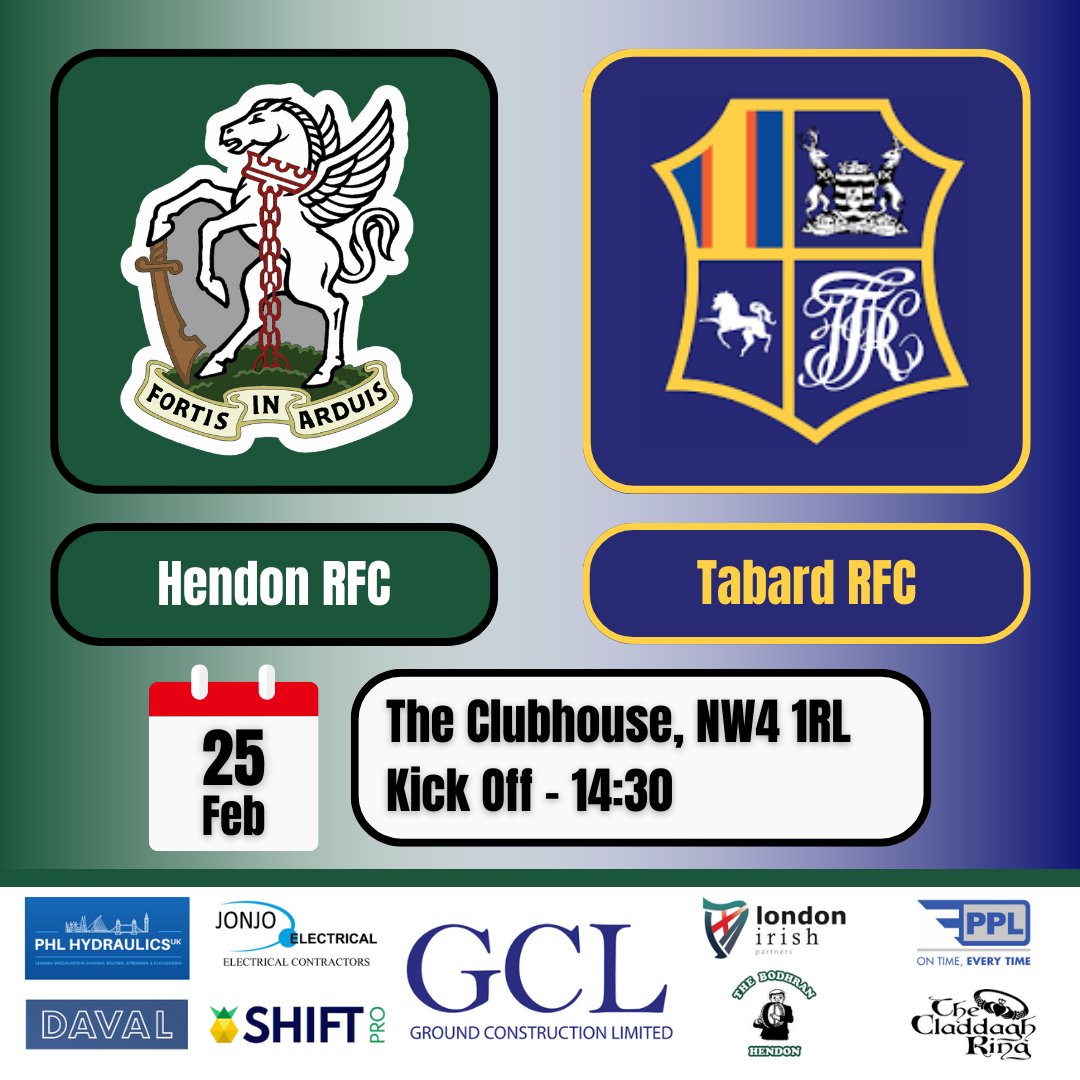 HendonRFC's tweet image. This week at Hendon RFC:

📆Weds 22/02 @ 19.00: Mens Training
📍StoneX Stadium, NW4 1RL

----------------------

📆Sat 25/02 @ 14.30: 1st XV vs Tabard RFC
📍The Clubhouse, NW4 1RL

#WeAreHendon #FortisInArduis #hendonrugby #rugby #rugbyunion #rugbygram