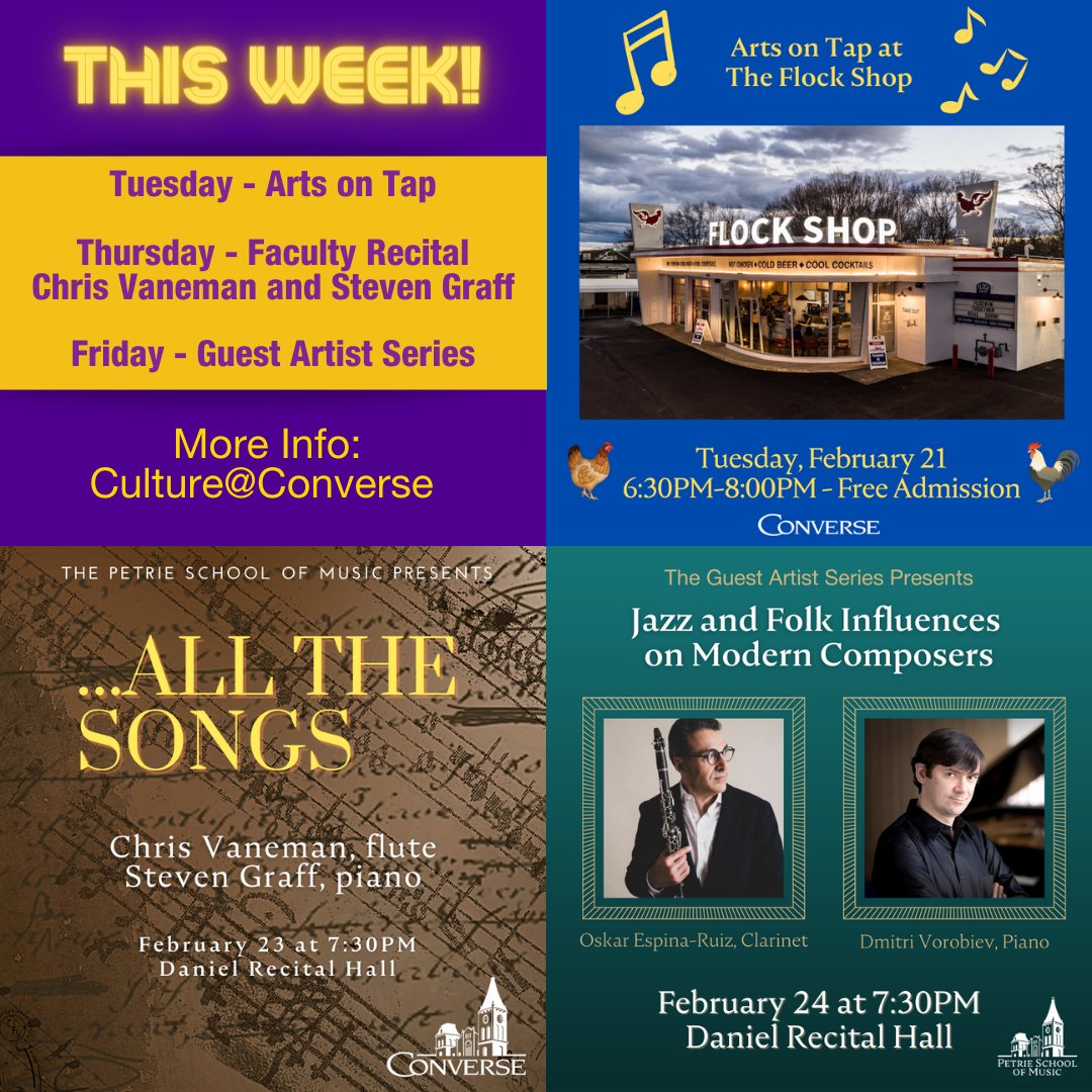 It's a busy week at PSOM! Join us Tuesday, Thursday, and Friday this week for fabulous performances by students, faculty, and guest artists alike. All events are free and open to the public! #ConverseMusic
More info: loom.ly/hkkwsIM
