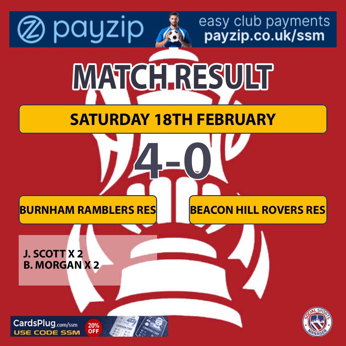 TobyFcRes's tweet photo. Into The Semi Final We Go

Saturday saw us run out 4 nil winners &amp; get back to winning ways. Both our wingers grabbing braces with some ver good finishes, a great display by the lads #MarchingOn #VivaRamblers #CupRun https://t.co/bRN40RGR5t