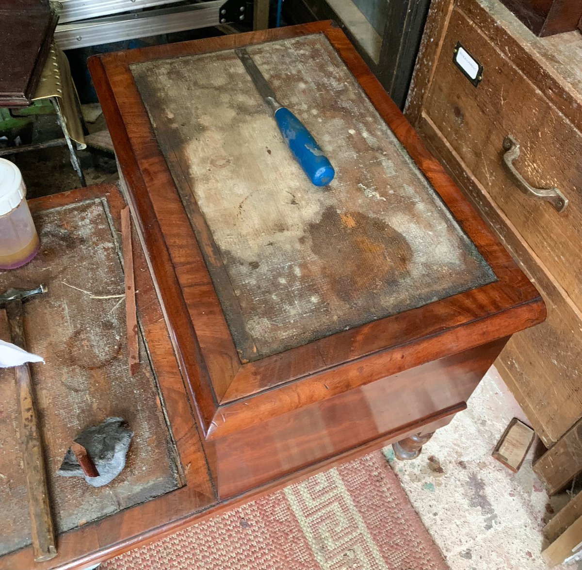 2016industrial's tweet image. &amp;amp; so it begins. Such beautiful timber hidden under the grime. The carpet has gone &amp;amp; will get leather replacements. #antique #librarysteps #restoration #repair #workshop