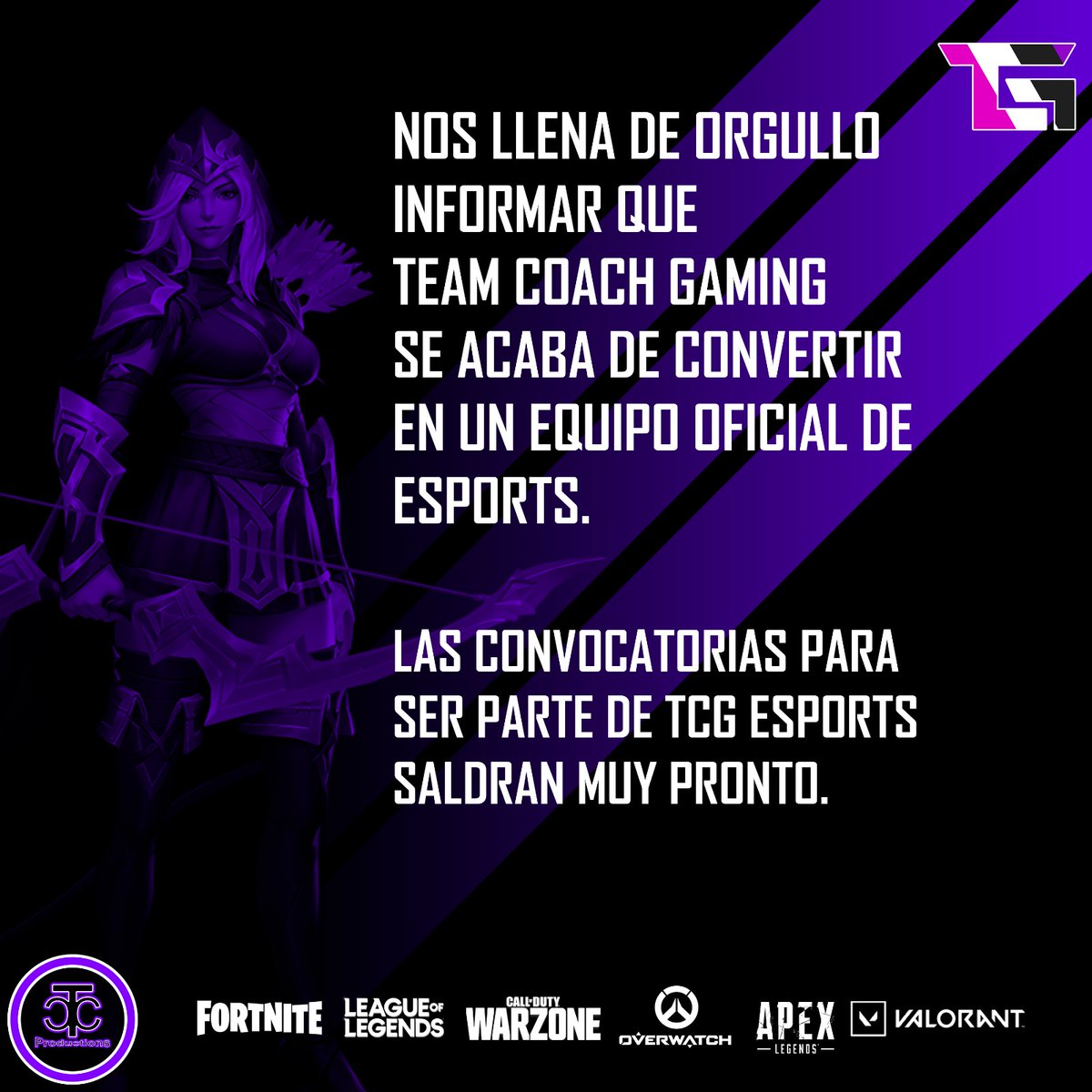 TeamCoachGaming's tweet photo. A toda la comunidad #Latina nos llena de mucho orgullo informar que Team Coach Gaming se a desarrollado como un equipo oficial de #Esports 

Estén atentos para las futuras convocatorias para formar parte de la familia TcG!!!
https://t.co/mWD8LwHOIo

#esportsnews
#TeamTcG
#TcG https://t.co/4kpxGNy7G0