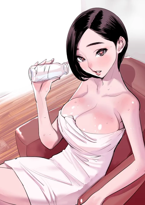おはよーございます!な新作画今回会場限定で配ろうとポストカード用に描いたんですけど、作品にちなんで銭湯っぽいもの描いちゃって「あ、バレンタイン関係なくなっちゃった!?」でボツにした晏西課長です。 