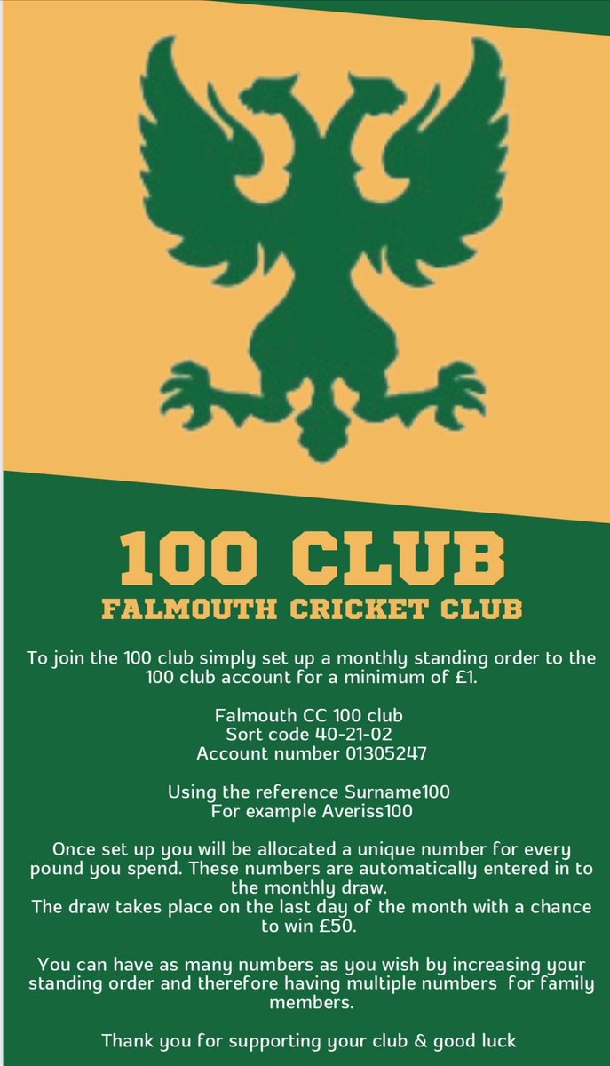 Better take my job as one of the new <a href="/FalmouthCC/">Falmouth CC</a> 100 club administrators seriously by sharing on twitter 😃