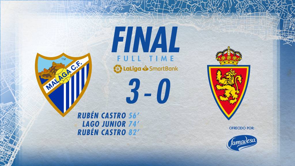 3⃣-0⃣ 𝗙𝗜𝗡𝗔𝗟| 

🆚 <a href="/RealZaragoza/">Real Zaragoza</a> 
⚽️ Rubén Castro (56' y 82') y Lago Junior (74')
🏟 La Rosaleda
📱 #MálagaRealZaragoza

 #VamosMálaga | #MCFLive | <a href="/famadesa_/">Famadesa</a>