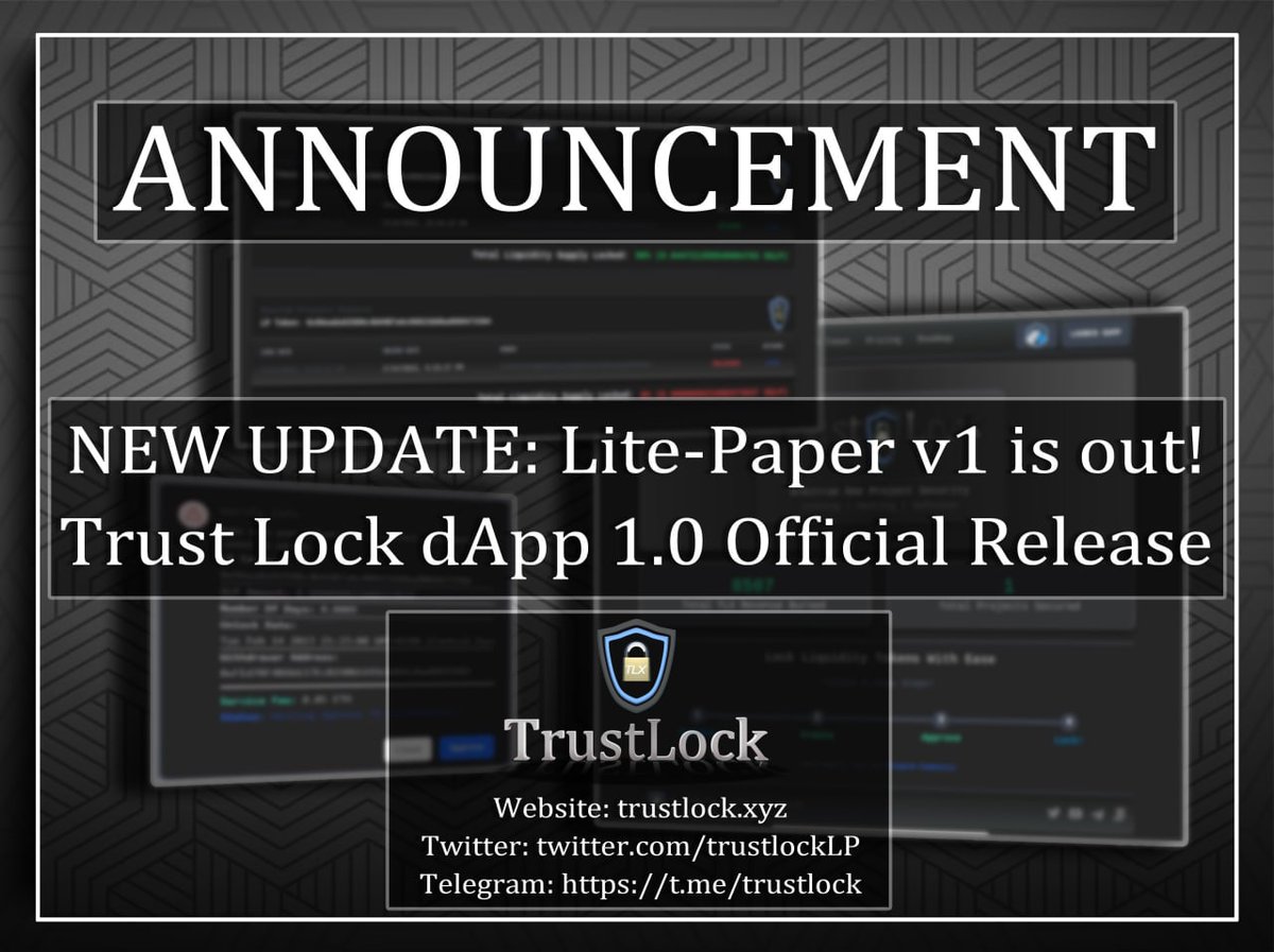 trustlockLP's tweet photo. Our first big $TLX community news release! Our litepaper and secured project explorer is out!
#Arbitrum https://t.co/7qtrXKEnc2
