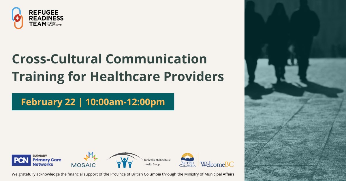 “Join MOSAIC, Umbrella Multicultural Health Co-op, and Burnaby PCN for a training that will equip healthcare providers with the skills and knowledge needed to provide culturally responsive care to Afghan patients.” Please register here: survey.alchemer-ca.com/s3/50174927/20…