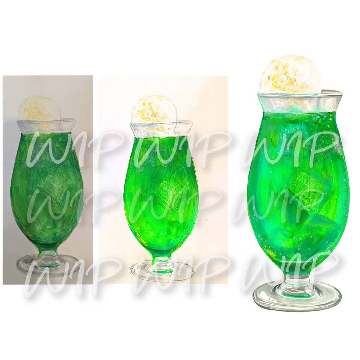 Gm ！

新作作りはのんびりですが、ぼちぼち出来てきました！
モチ猫カフェ用クリームソーダです😉

水彩画からスタート🎨
グラスはちょっと形変わるかも。

ではでは！良い一日を🐈🌈
opensea.io/collection/cat…
#NFT #NFTs