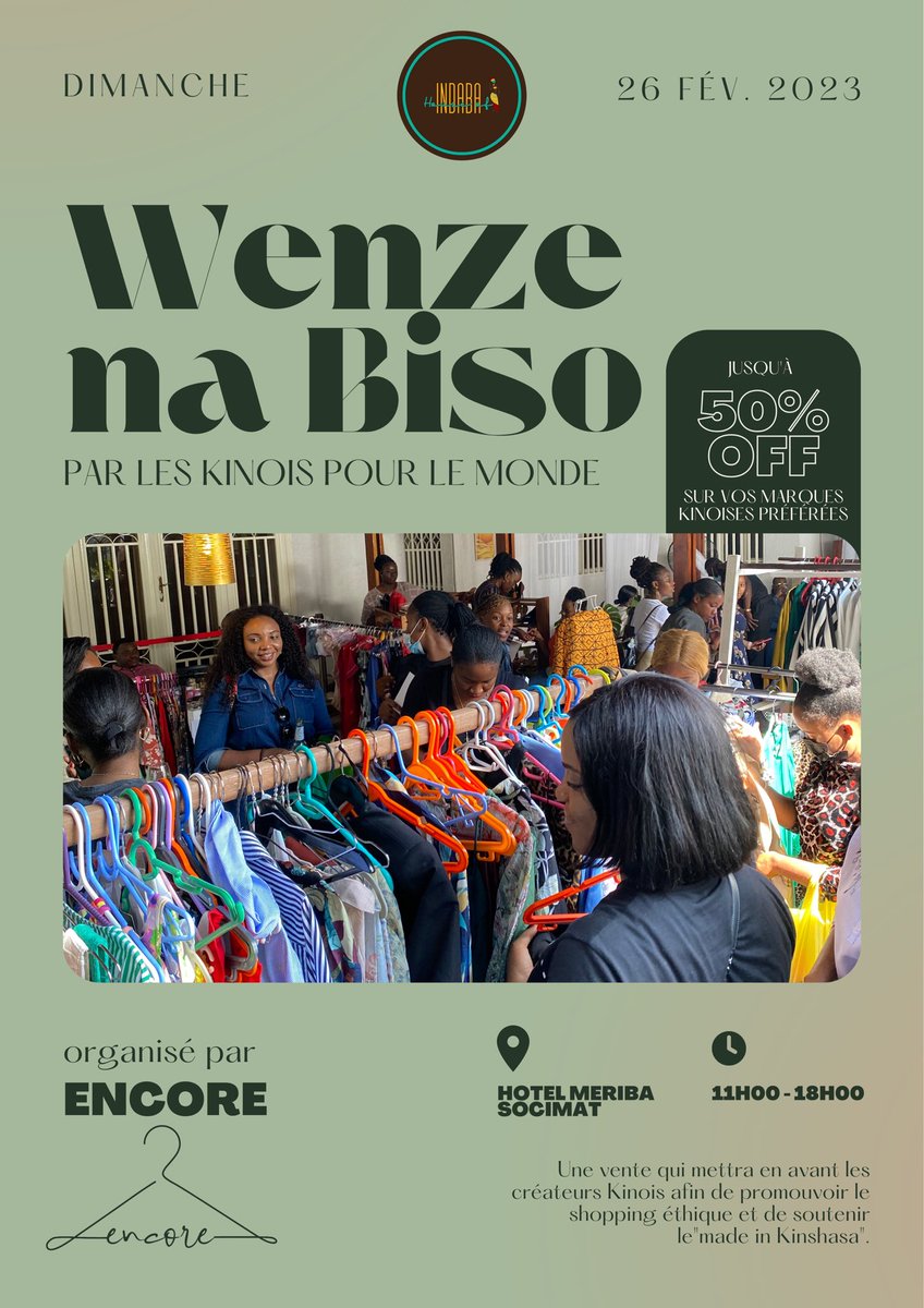 irenefinalement's tweet photo. Ce 26/02 à l’hôtel MERIBA, #WENZENABISO une vente organisée par #encorecd pour mettre en avant les entrepreneurs kinois et le made in Kinshasa. 
Une première édition modeste qui, nous espérons, sera suivie par plein d’autres! 
BOYEI MALAMU 🤍 https://t.co/JjJmDB5HyB