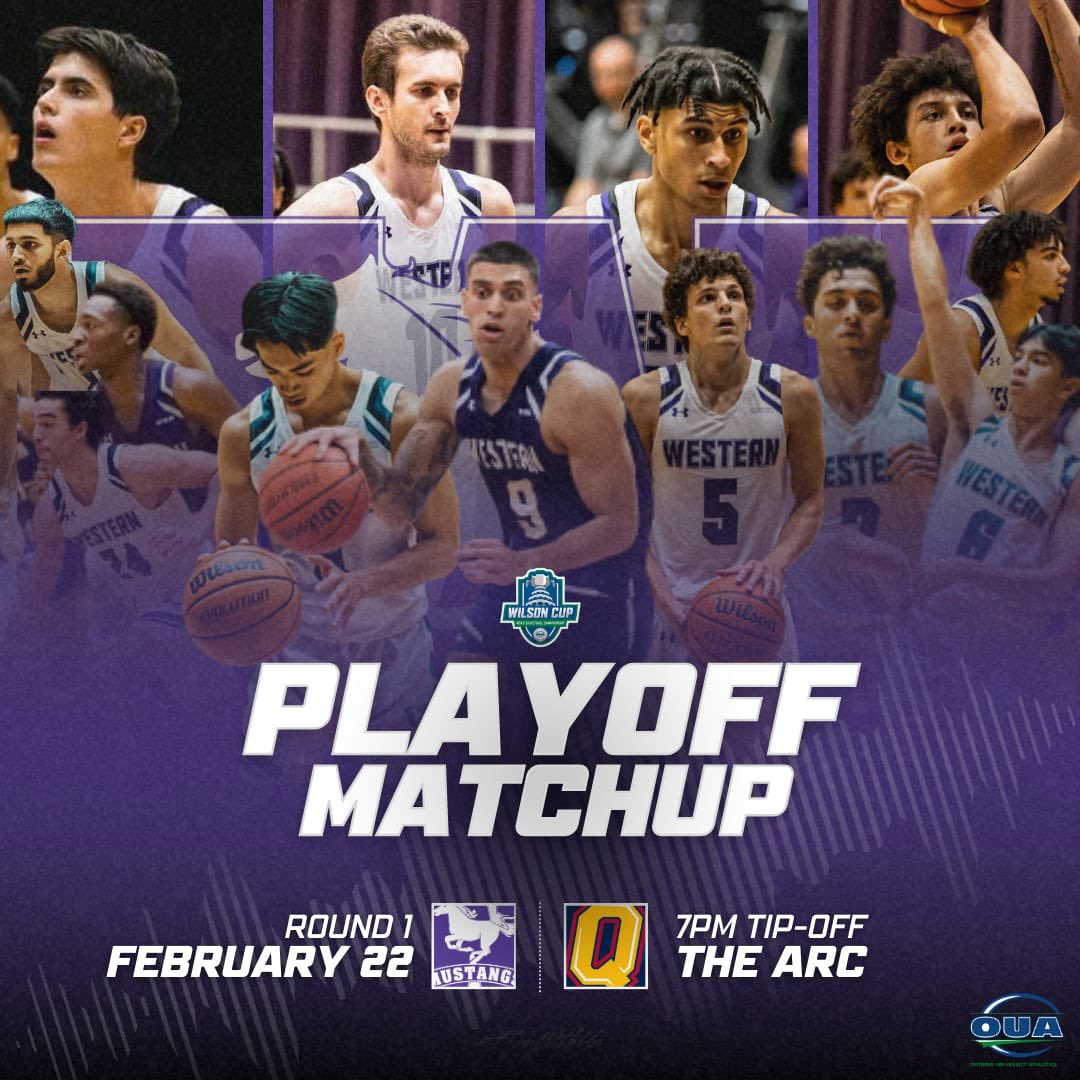 ‼️UPCOMING GAME‼️
The Mustangs will take on the Gaels for round 1 of playoffs this Wednesday!!🐎
⏱:7pm
📍:Queens  
📺: Fans can watch the live streams on oua.tv
#RunWithUs #westernbasketball