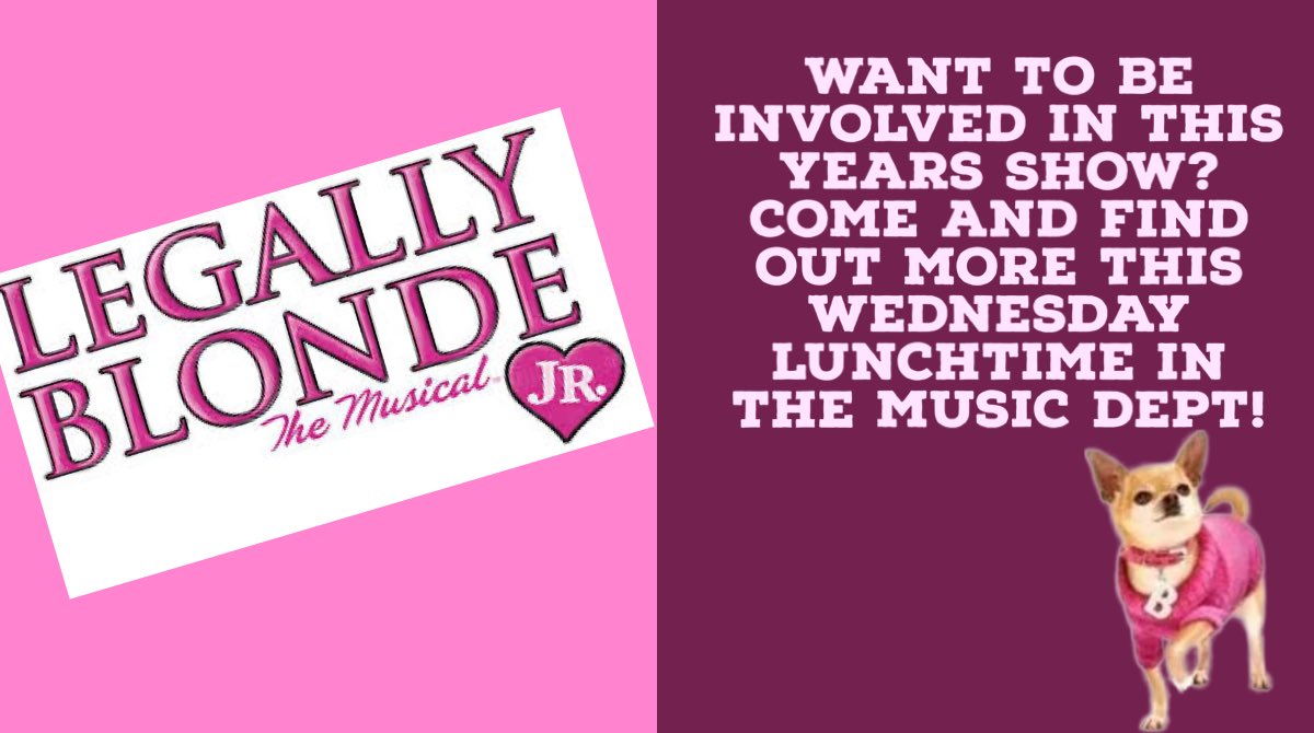 Do you want to be involved in this years school show - Legally Blonde Jr? Come to the meeting this Wednesday 22nd Feb in the music dept for more information! You can get involved in lots of ways, not just by being onstage so come along and find out! @GlenifferHigh
