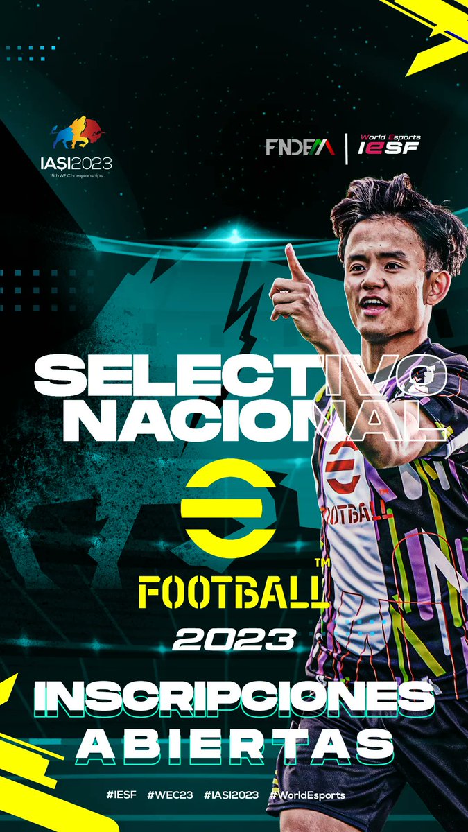 No dejes pasar la oportunidad 👊

Te recordamos que las inscripciones al Selectivo Nacional de <a href="/Juega_eFootball/">eFootball™️ Latam</a> ya están abiertas

El camino rumbo al Décimo quinto campeonato mundial de #Esports ha comenzado👇
efootball.mx/index.php/FNDE…

<a href="/IeSF_Master/">Esports fan</a> 
#WorldEsports #IASI2023 #WEC23