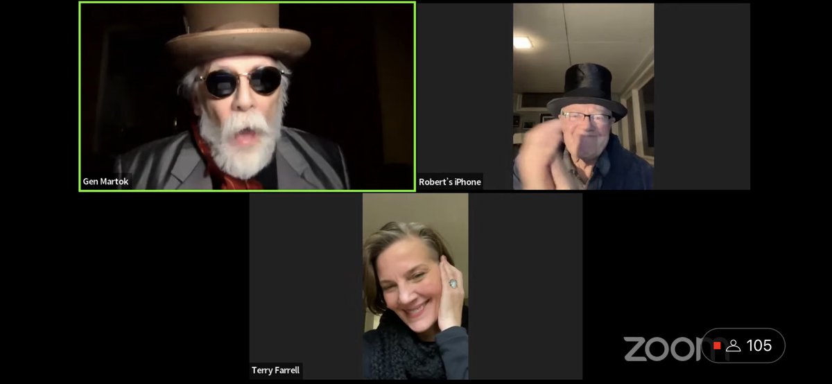 1TrekFan's tweet photo. Things got a little, ok a lot, raucous when the #StarTrek #DS9 Klingons @JGHertzler and Robert O’Reilly came on the stage at @VirtualTrekCon #VTC4 LLAPy awards to present the most shocking death award to @4TerryFarrell. Incorrigible! https://t.co/LpRyj4LD5j