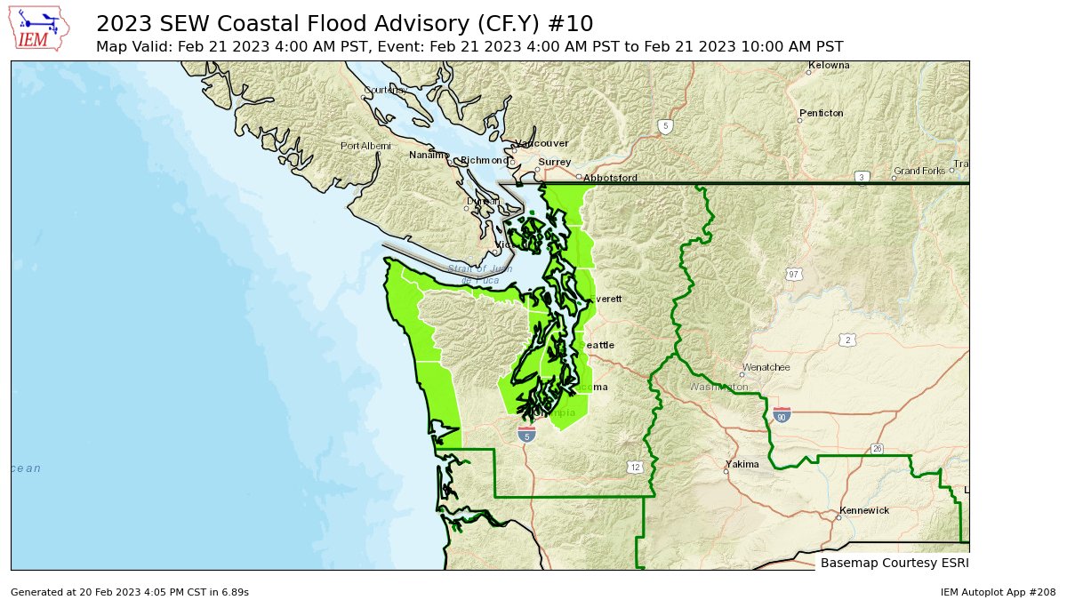 iembot_sew's tweet photo. SEW issues Coastal Flood Advisory valid at Feb 21, 4:00 AM PST for Central Coast, North Coast [WA] till Feb 21, 10:00 AM PST https://t.co/nMjKbhXwEw https://t.co/ISiumRRMvN