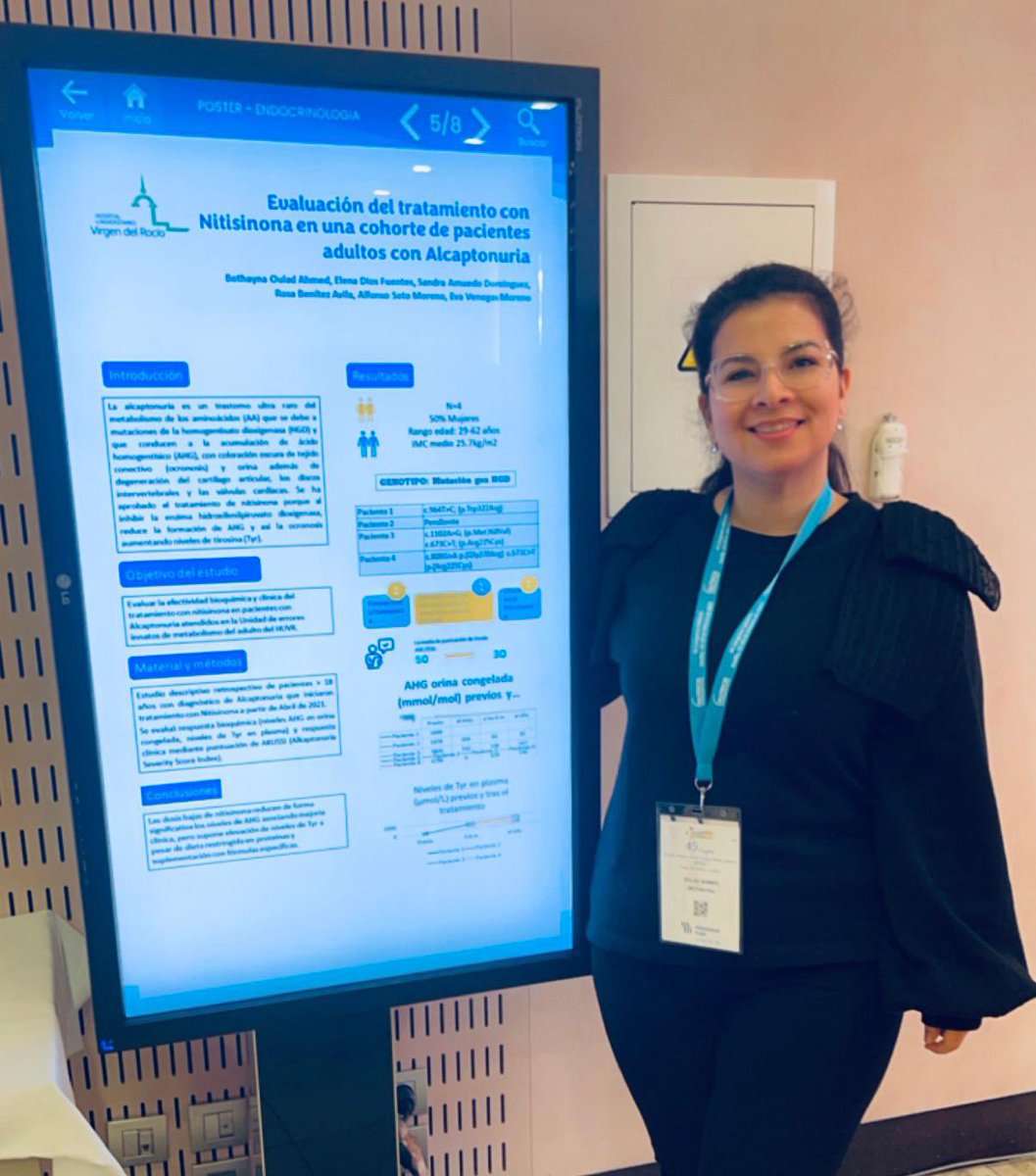 Evaluación del tratamiento con #nitisinona en una cohorte de pacientes adultos con #Alcaptonuria en <a href="/HospitalUVRocio/">HospitalUVRocio</a> 

<a href="/BothaynaOulad/">bothayna oulad</a> <a href="/ElenaDF75/">Elena D</a> <a href="/amuedo_sandra/">Sandra Amuedo</a> <a href="/RosaBeniteza/">Rosa Benitez Avila</a> <a href="/alfonsosotoendo/">Alfonso Soto Moreno</a> <a href="/VenegasEva/">Eva Venegas</a> 

<a href="/Saedyn2023/">Congreso Saedyn2023</a> #Saedyn23 
<a href="/SAEDYN_/">SAEDYN</a>
