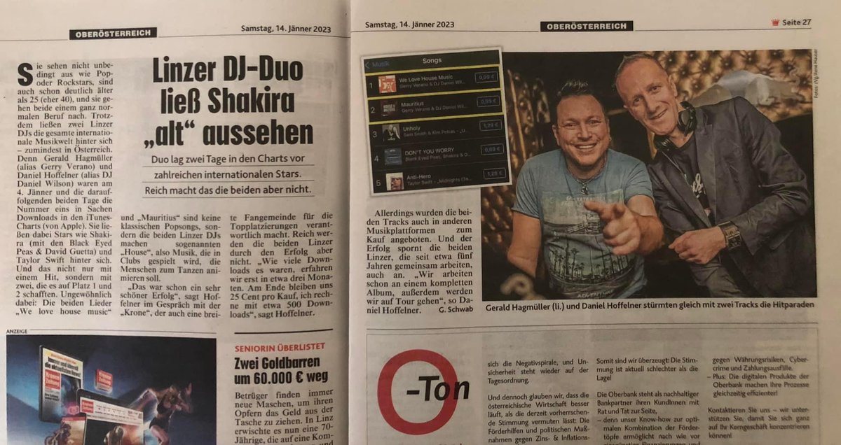 DJ_DanielWilson's tweet photo. A big thank you to the @krone_at for this nice interview. We even made it the front page of the newspaper with the highest circulation in Austria. 📰

Many thanks to everyone who has supported us for so long, without you these successes would not be possible. 🙏 https://t.co/IzRkYqT5ZT