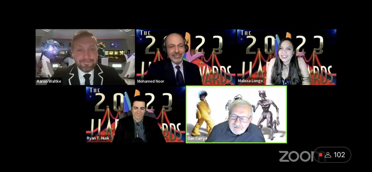 1TrekFan's tweet photo. There were just no end to special guests at the #StarTrek @VirtualTrekCon #VTC4 #LLAPy awards. @drerinmac @GoodAaron and Dan Curry with a special award to Doug Drexler that @ShimermanArmin jumped in for. https://t.co/OUQUFrDCgr
