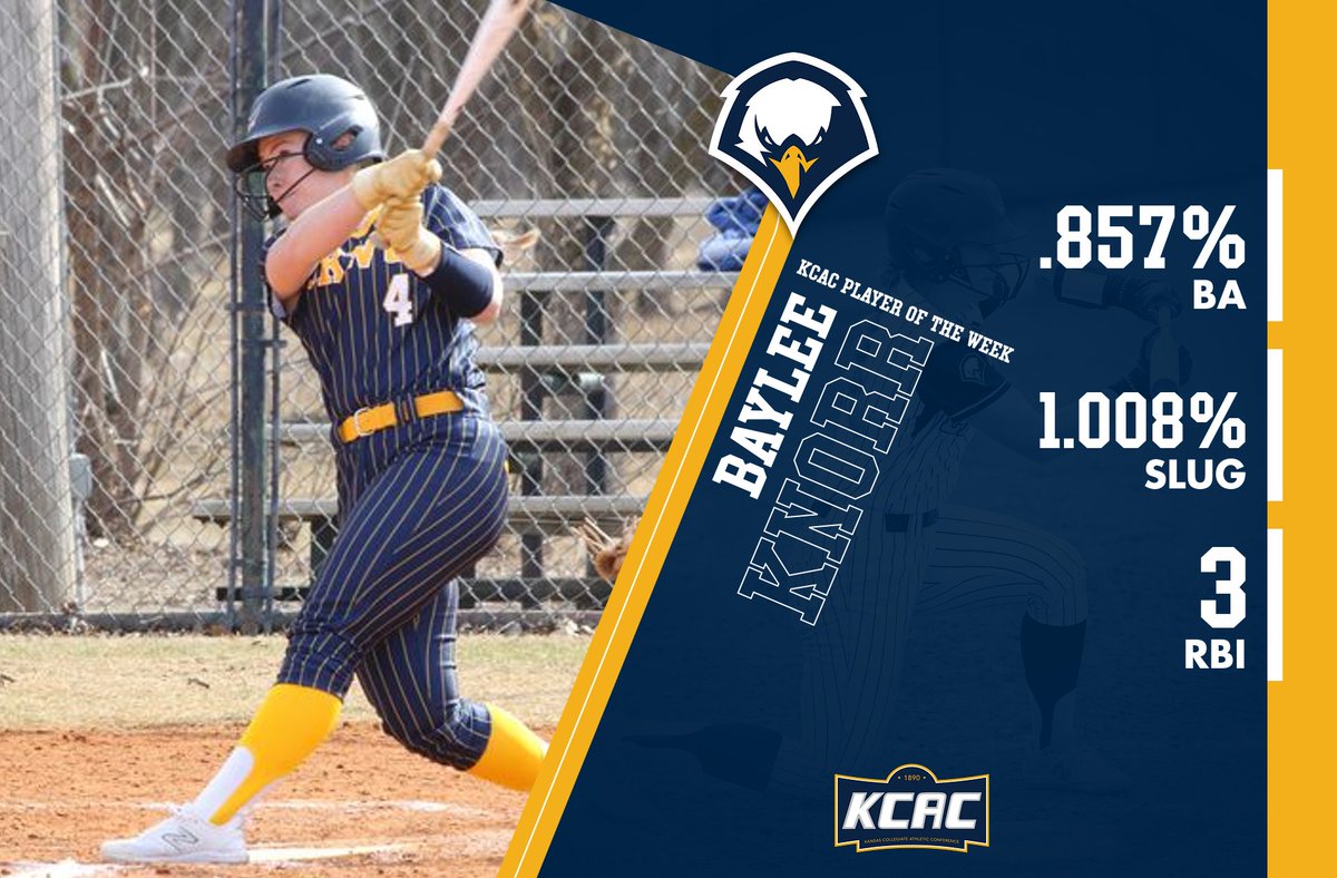 OKWUeagles's tweet photo. SB: KCAC POTW 🥎

@OKWUeagles_SB very own Baylee Knorr earns KCAC Player of the Week with a stellar performance in the box for the Lady Eagles! 🤩

Congrats, Baylee! 

#GoEagles https://t.co/vvACsSKJxC