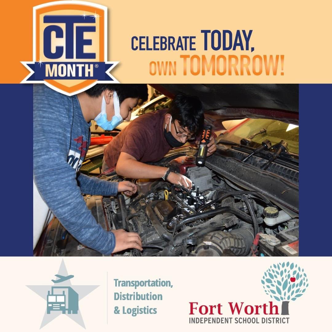 Every February we celebrate #CTEMonth, giving us a special opportunity to highlight the students and teachers in programs of study in <a href="/FortWorthISD/">Fort Worth Independent School District</a>! The Transportation, Distribution and Logistics career pathway offers programs in automotive, aviation maintenance and collision.