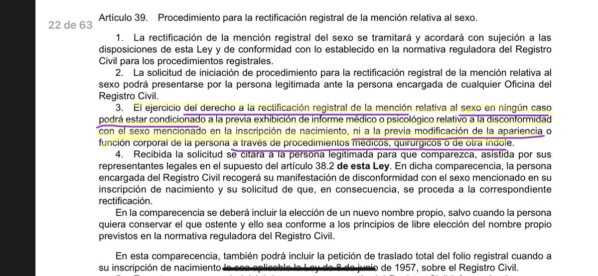 Pero es que esta ley permite que los menores sean hormonados  y amputados 😱

Pues no, Jose Manuel, esta ley hace justamente lo contrario. PROHIBE exigir como requisito (como hacía la ley de 2007) la hormonación o cualquier cirugía corporal.

Compruébalo: 👇Ley 2007 VS ley 2023👇