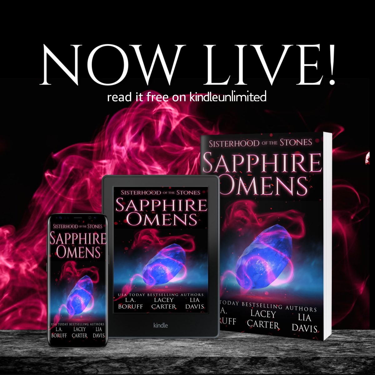 NeverSleepBB's tweet photo. HER NEW START BEGINS TODAY! Sapphire Omens by L.A. Boruff, Lacey Carter, and Lia Davis is now live!!  Universal: https://t.co/oTIiNCgkzM Read it #free with #KindleUnlimited! https://t.co/ygd1qf4WSy