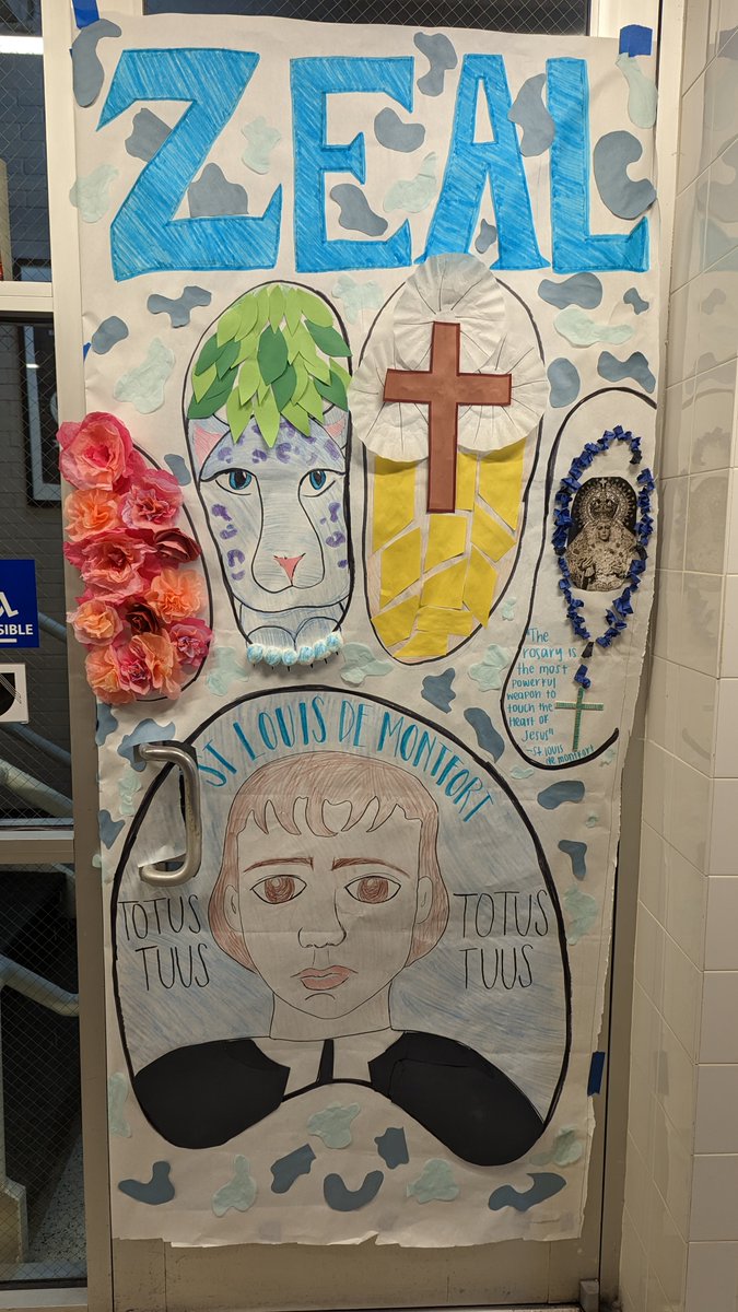 Mrsblibary's tweet photo. Montfort house - Tied for first place in the Catholic Schools Week door decorating contest.  Go Mrs. B's mentor group!!! https://t.co/uvLIdn11bt