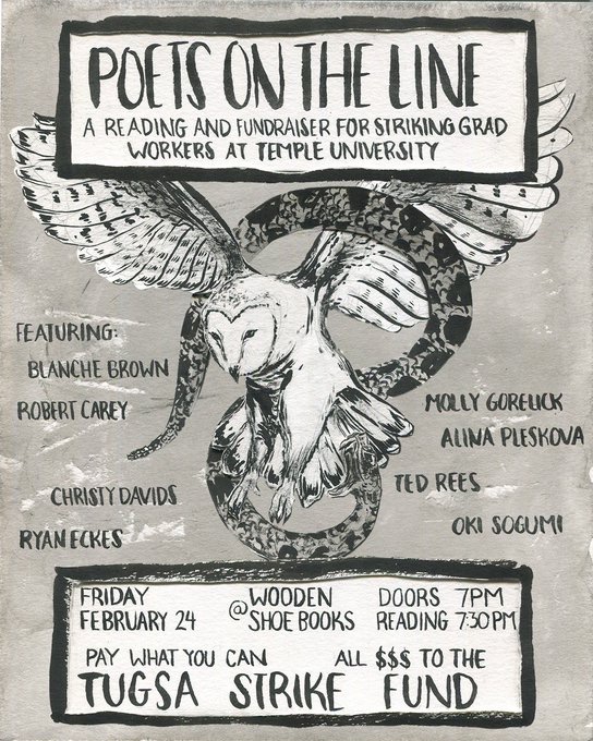 Reading &amp; fundraiser for TUGSA on Friday at the Shoe!!!