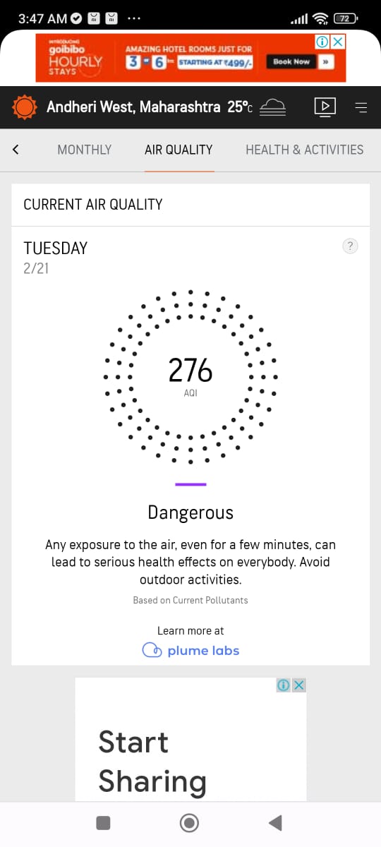 Asad18987's tweet photo. Andheri West AQI 276 @ 3:45 Am.
#AQI #AVOID #Mumbai #AirQuality #airqualityindex #AirPollution #freshair #mask #mybmc #healthministermumbai #majhimumbai https://t.co/a2nv3zXSw4