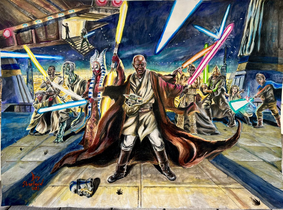 BrySharland's tweet photo. “The Rescue of Grogu/Escape from the Temple!”#art #starwars #themandalorian #babyyoda #grogu #macewindu #shaakti #terasinube #qurahn #ashla #jocastanu #colemankcaj #tahiriveila #empatojayosbrand #ferusolin #roanlands #501stlegion #starwarsexpandeduniverse #fanart #darthvader https://t.co/VkWjTbw80v