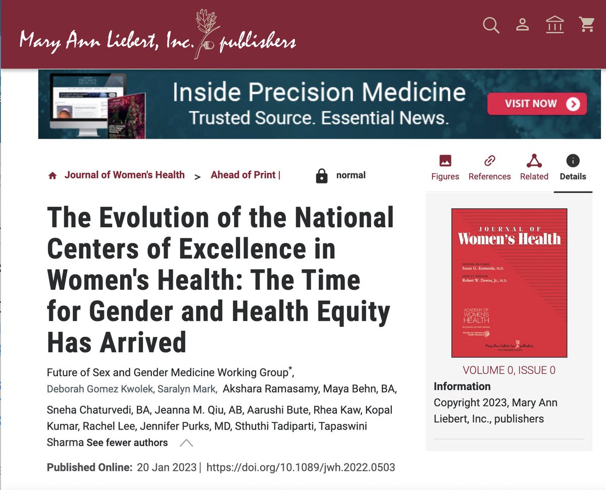 AMWADoctors's tweet photo. Congrats AMWA Leaders &amp; Students on this article, The Evolution of the National Centers of Excellence in Women's Health - led by AMWA's @SexGenderHealth &amp; @iGIANT4ALL! Special thx to Dr. Deb Kwolek, @SaralynMark &amp; @LiebertPub
#MedTwitter #WomensHealth 
https://t.co/Iy96oEkSx7 https://t.co/8SxD3fOmEh